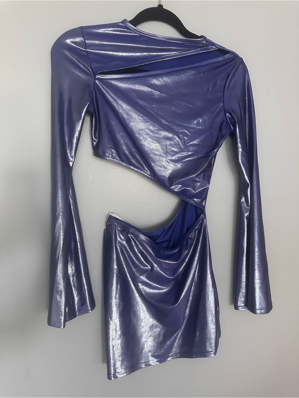 PrettyLittleThing Metallic Purple Cut Out Mini Dress